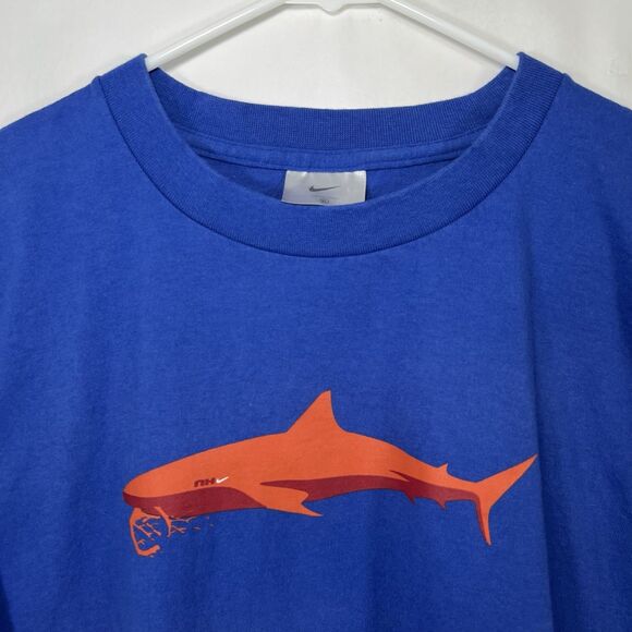 Vintage Y2K Nike Long Sleeve T Shirt Mens Size XL Blue Shark Graphic Made In USA - Picture 1 of 11